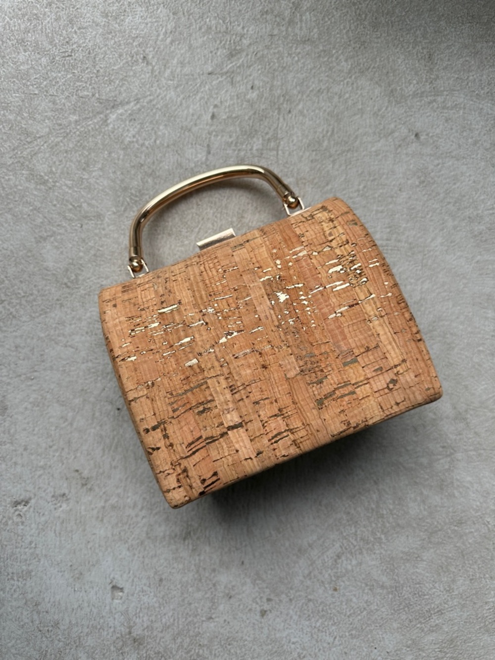 Cork Top-Handle Box Bag in Natural with Gold Accents